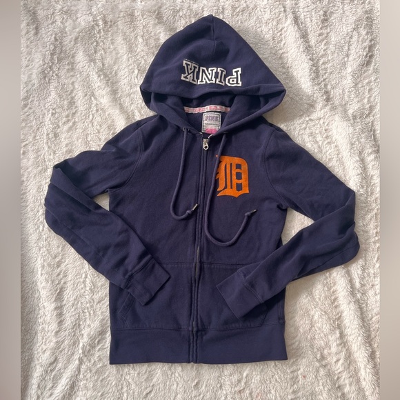 PINK Detroit Tigers Zip-Up Hoodie (Small) - Picture 1 of 6
